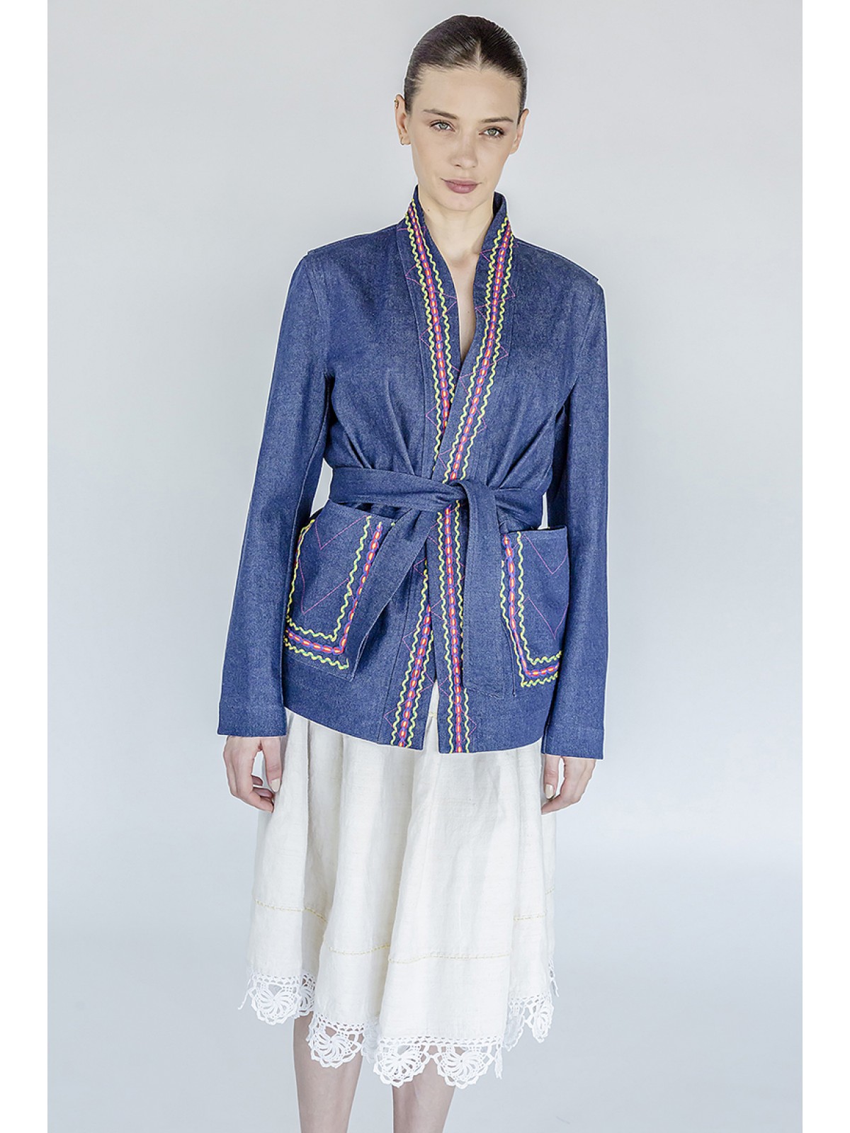 Denim jacket with embroidery details